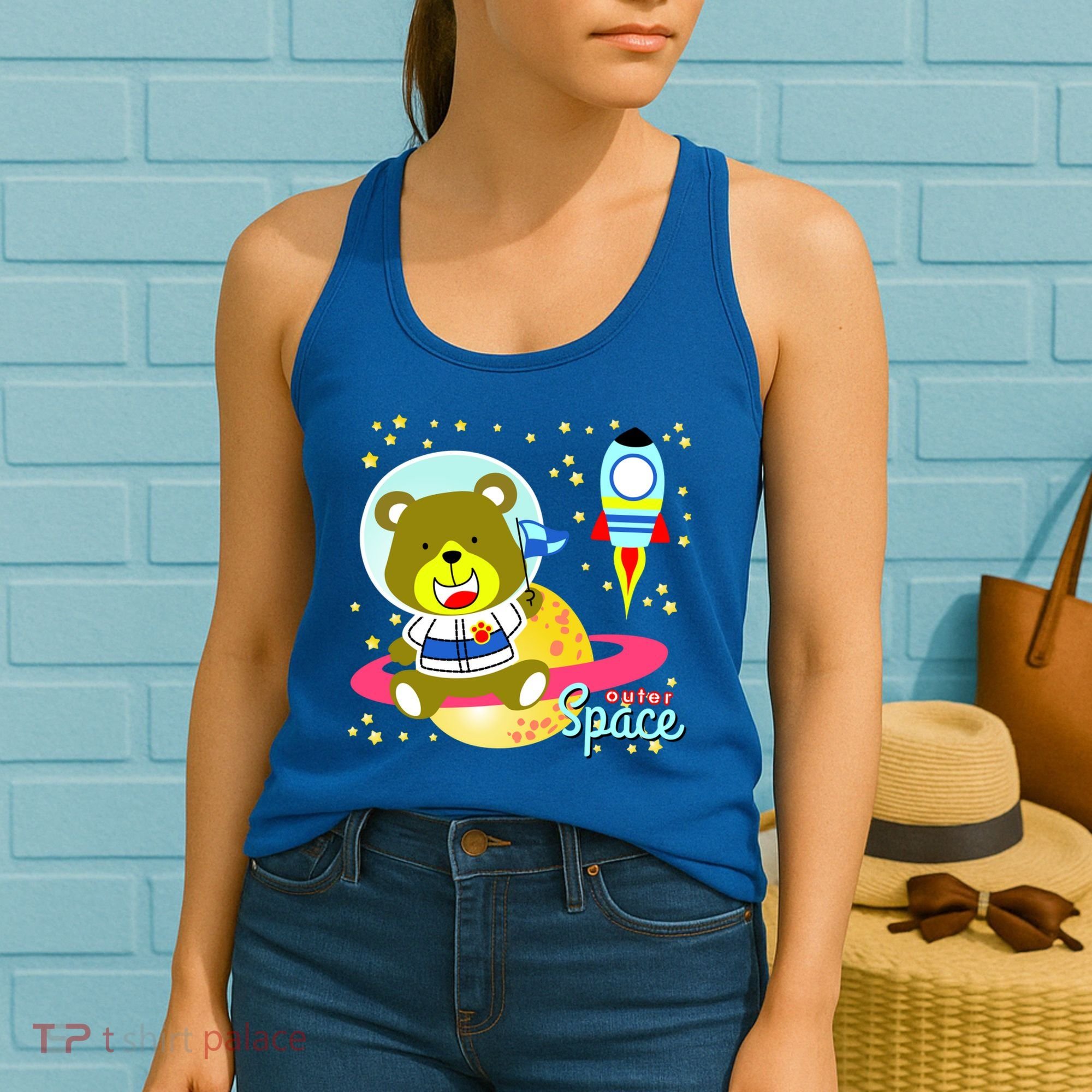 Cute Outer Space Bear Astronaut Women's Tank Top