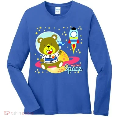 Cute Outer Space Bear Astronaut Women's Long Sleeve Shirt