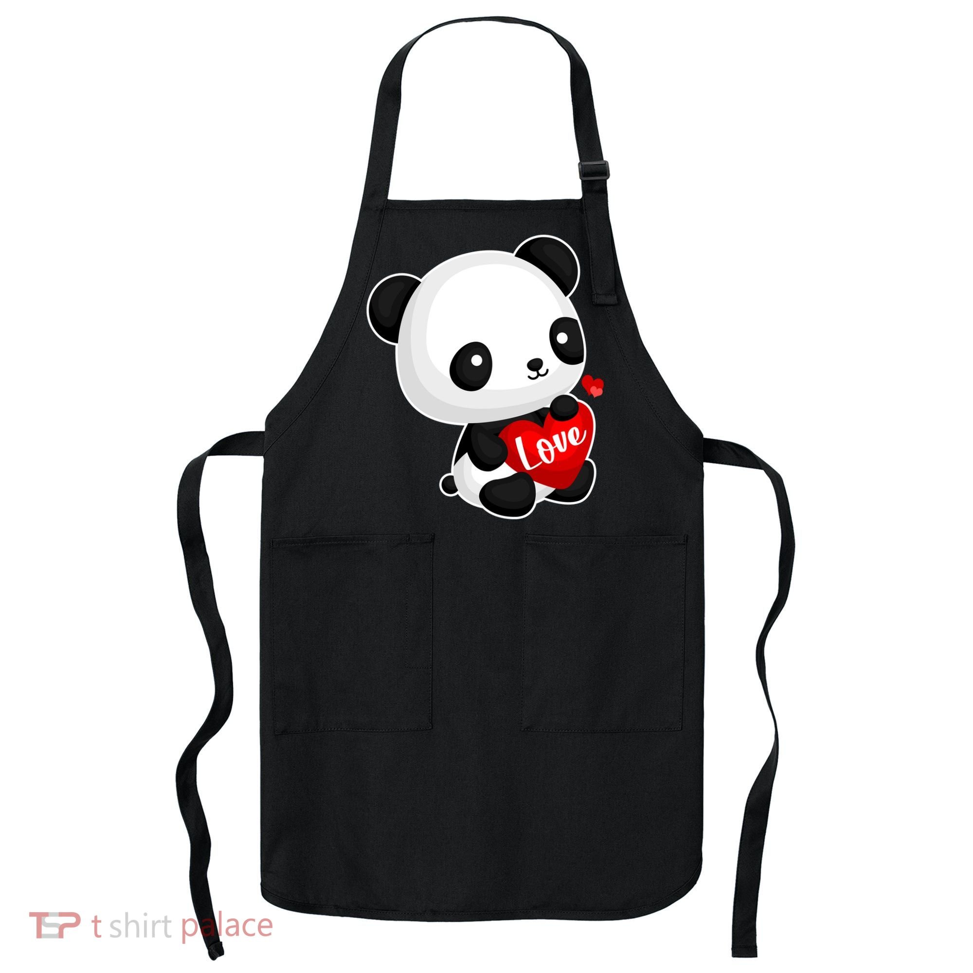Cute Panda Holding A  Heart Apron