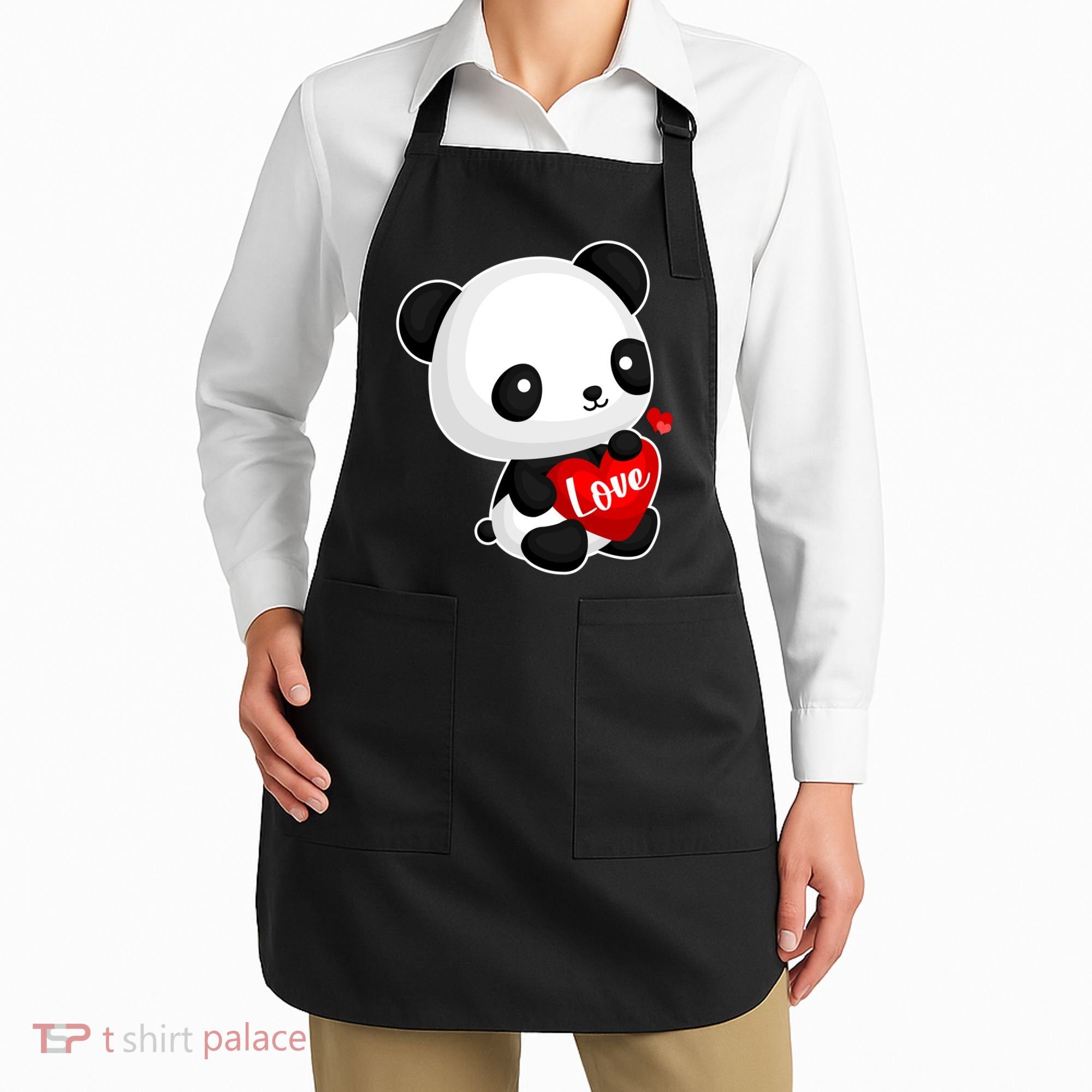 Cute Panda Holding A  Heart Apron