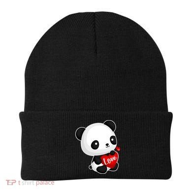 Cute Panda Holding A  Heart Beanie