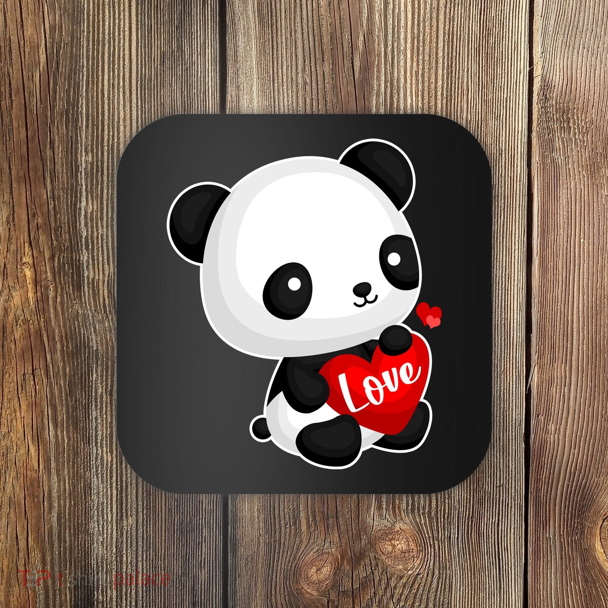 Cute Panda Holding A  Heart Coaster