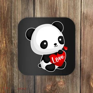 Cute Panda Holding A  Heart Coaster