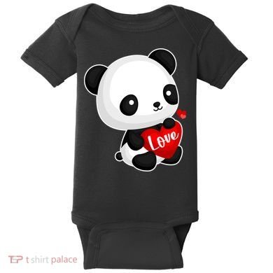 Cute Panda Holding A  Heart Baby Bodysuit
