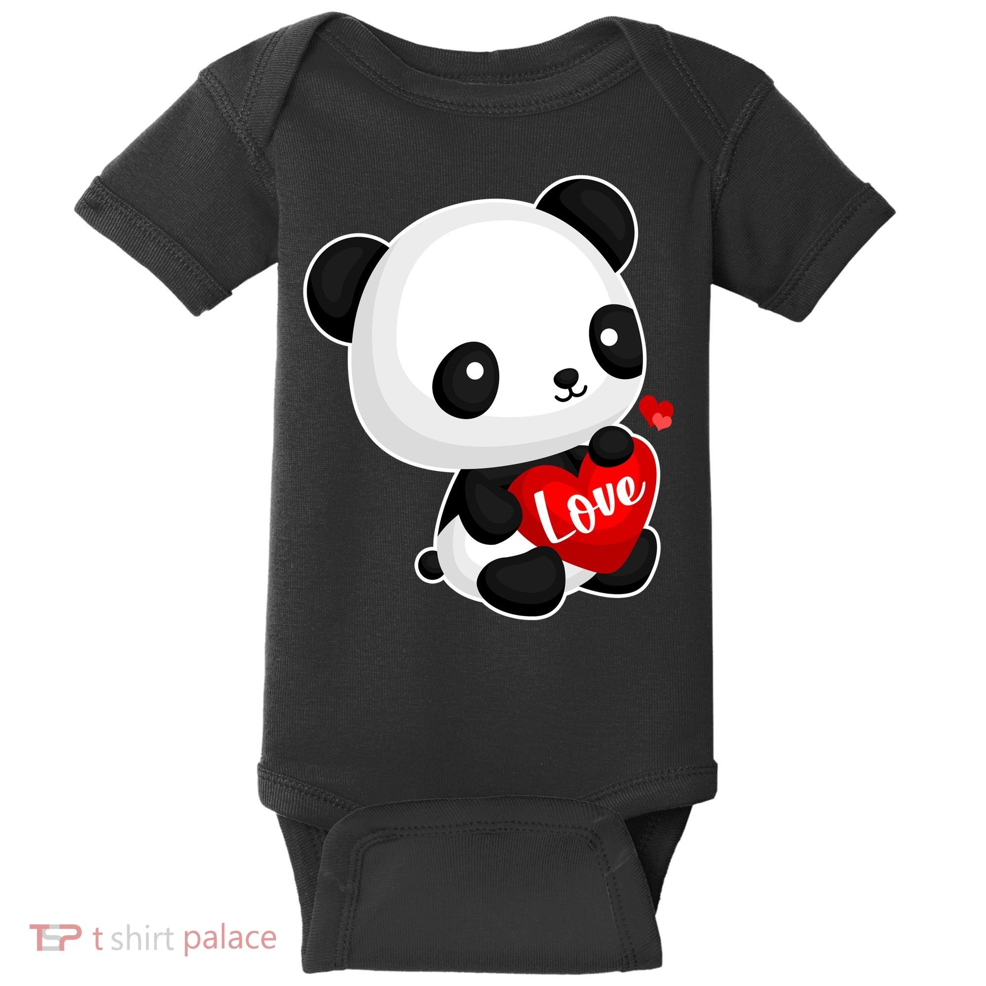 Cute Panda Holding A  Heart Baby Bodysuit
