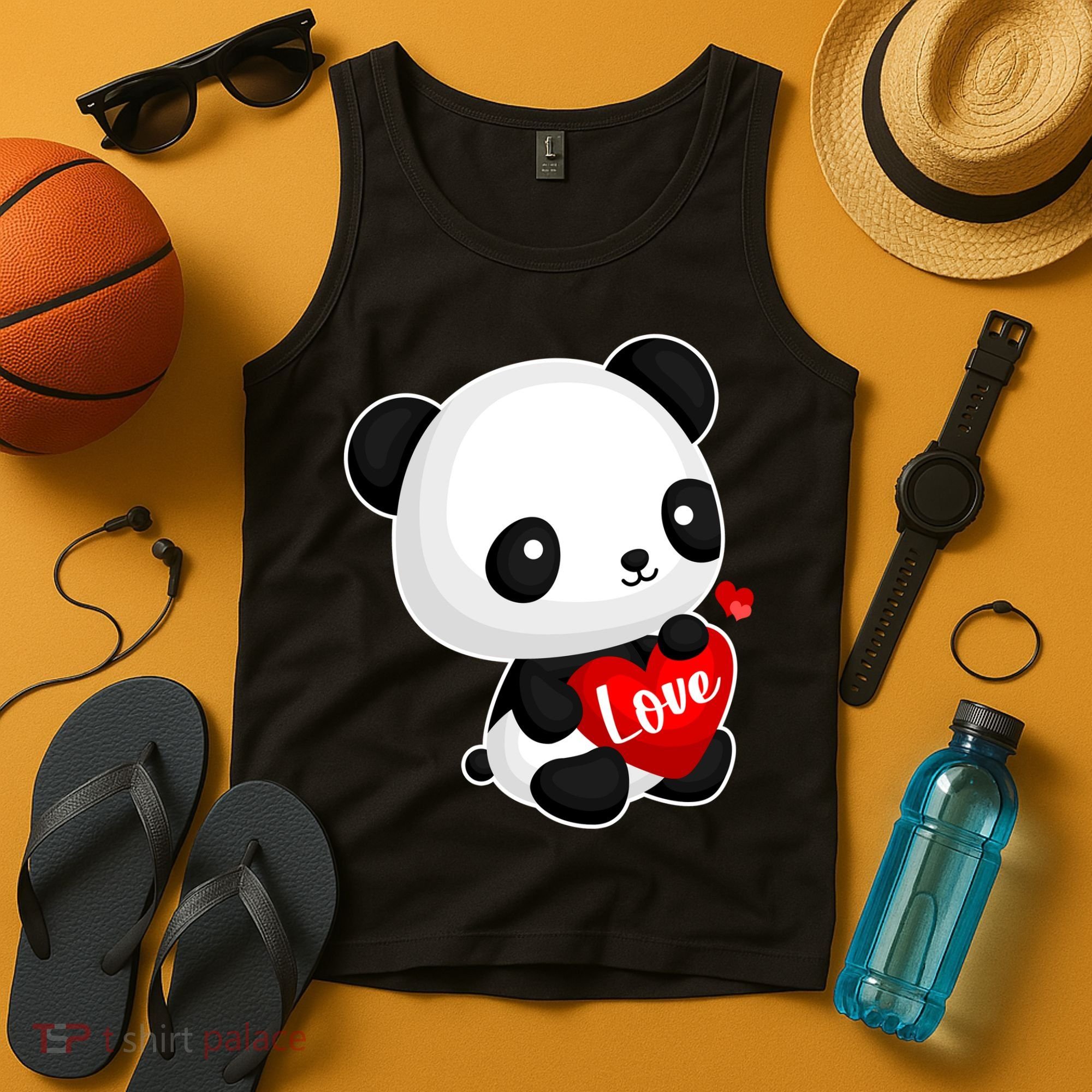Cute Panda Holding A  Heart Tank Top