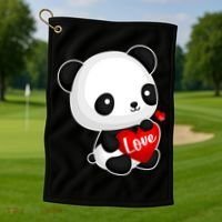 Cute Panda Holding A  Heart Golf Towel thumb 1