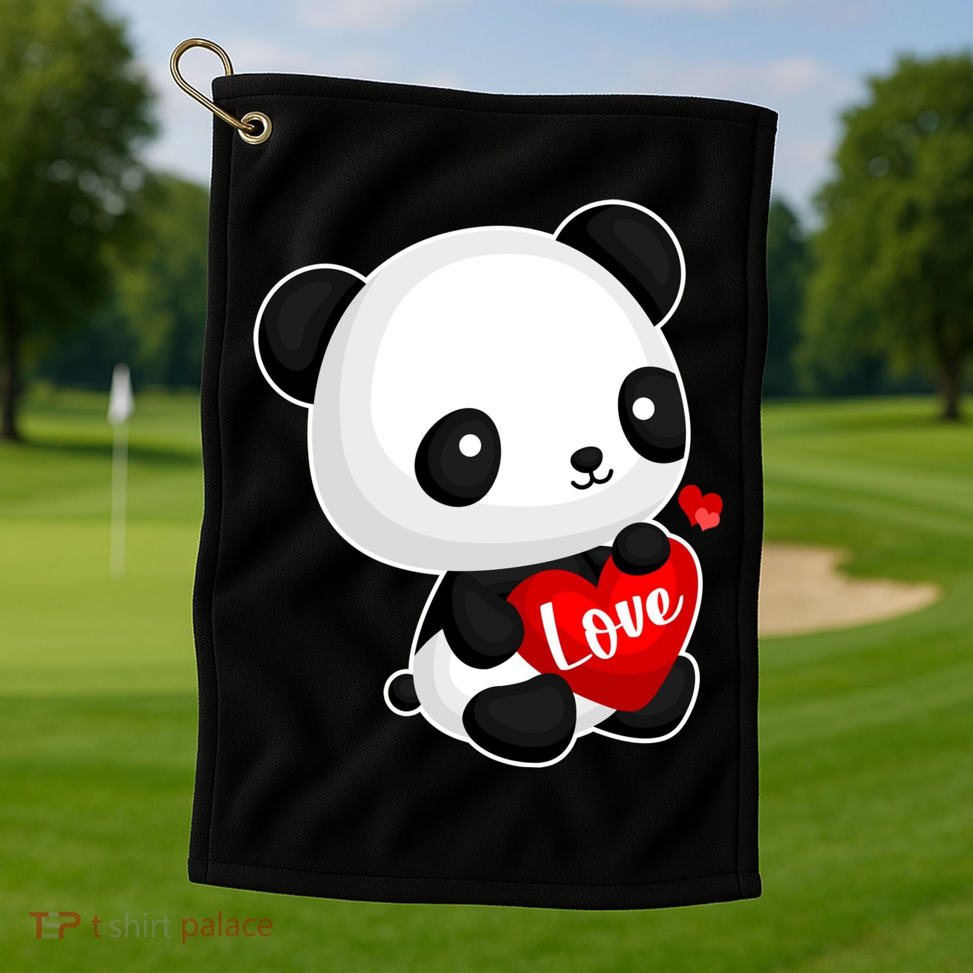 Cute Panda Holding A  Heart Golf Towel