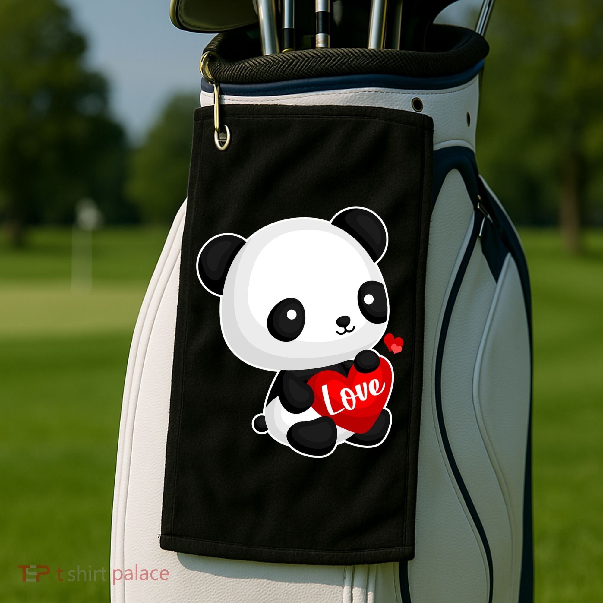 Cute Panda Holding A  Heart Golf Towel