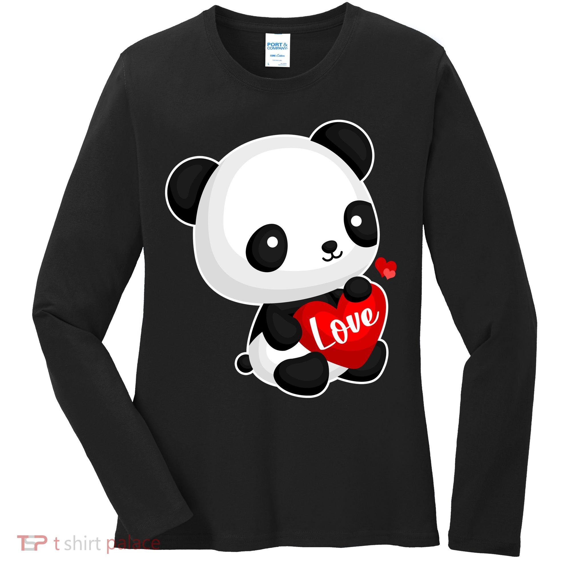 Cute Panda Holding A  Heart Women's Long Sleeve Shirt