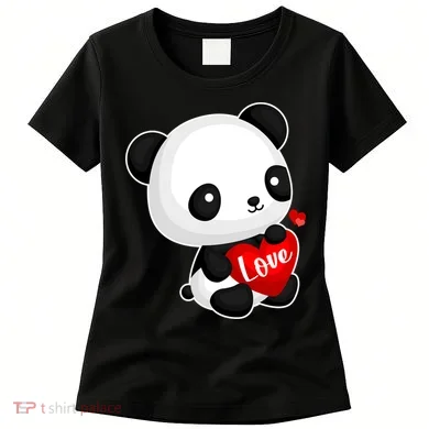 Cute Panda Holding A  Heart Women's T-Shirt