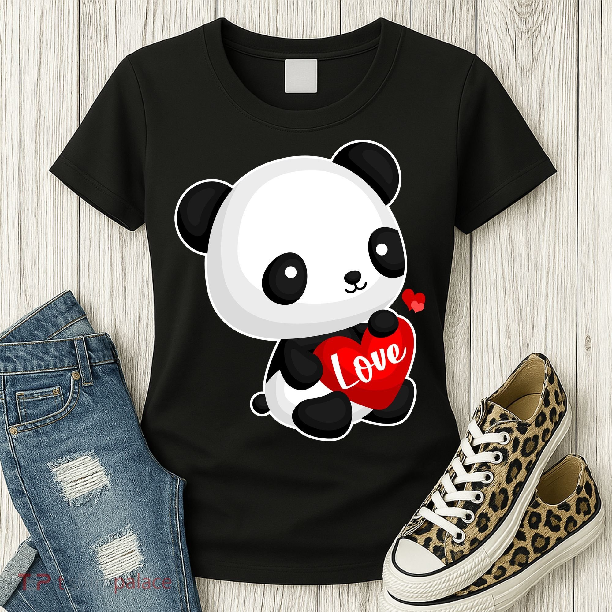 Cute Panda Holding A  Heart Women's T-Shirt