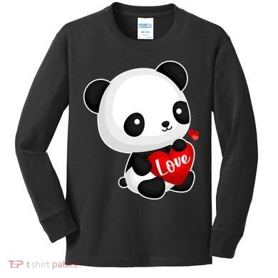 Cute Panda Holding A  Heart Kids Long Sleeve Shirt