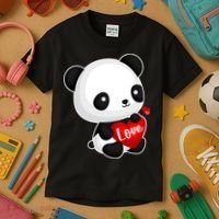 Cute Panda Holding A  Heart Kids T-Shirt thumb 3