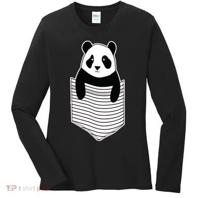 Cute Panda Pocket Women's Long Sleeve Shirt