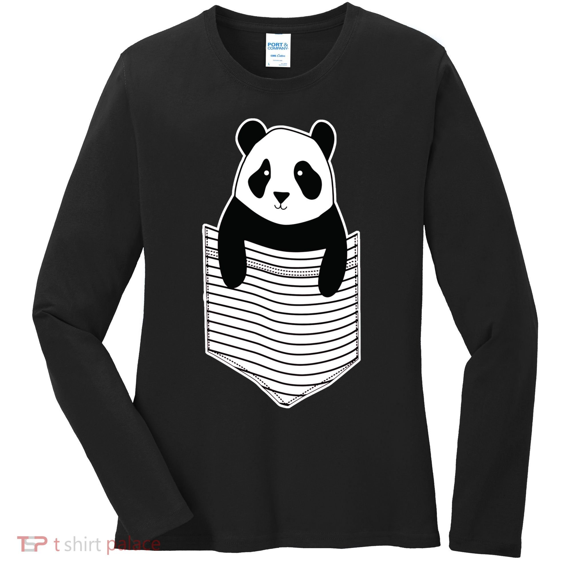 Cute Panda Pocket Women's Long Sleeve Shirt
