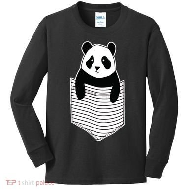 Cute Panda Pocket Kids Long Sleeve Shirt