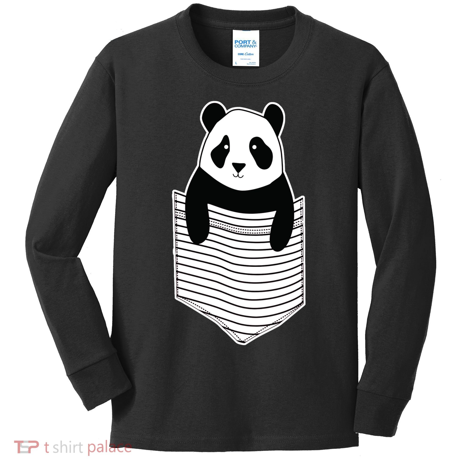 Cute Panda Pocket Kids Long Sleeve Shirt