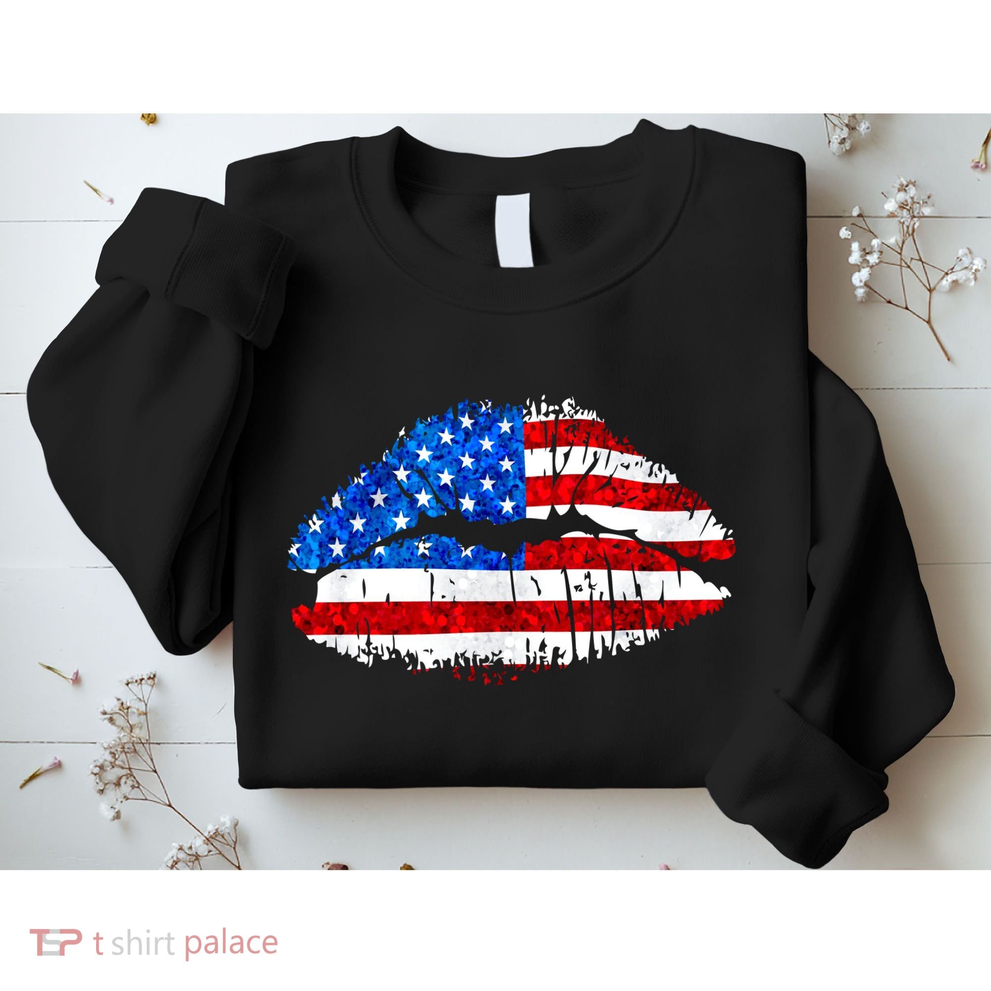 Cute Patriot USA American Flag Lipstick Kiss Sweatshirt
