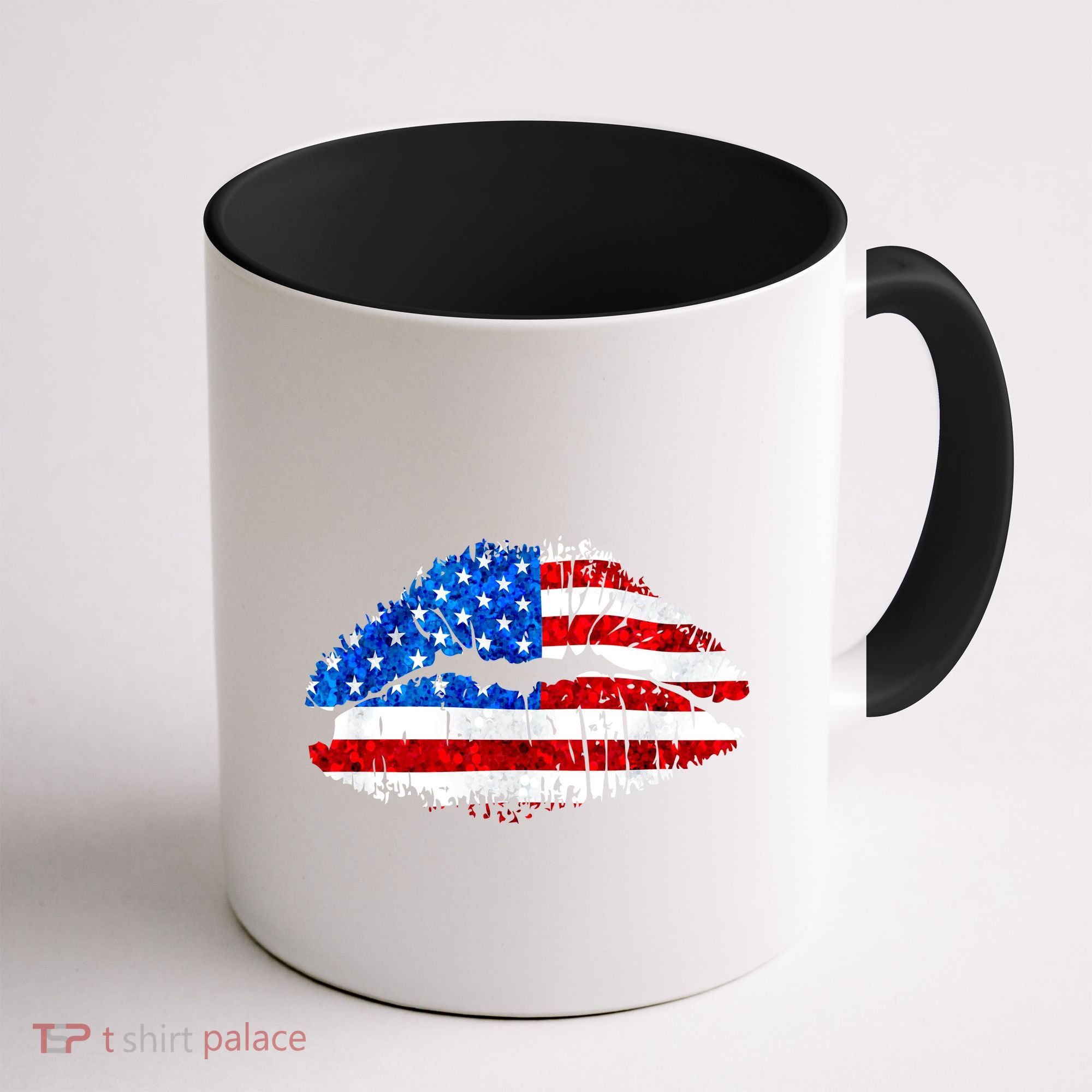 Cute Patriot USA American Flag Lipstick Kiss Coffee Mug