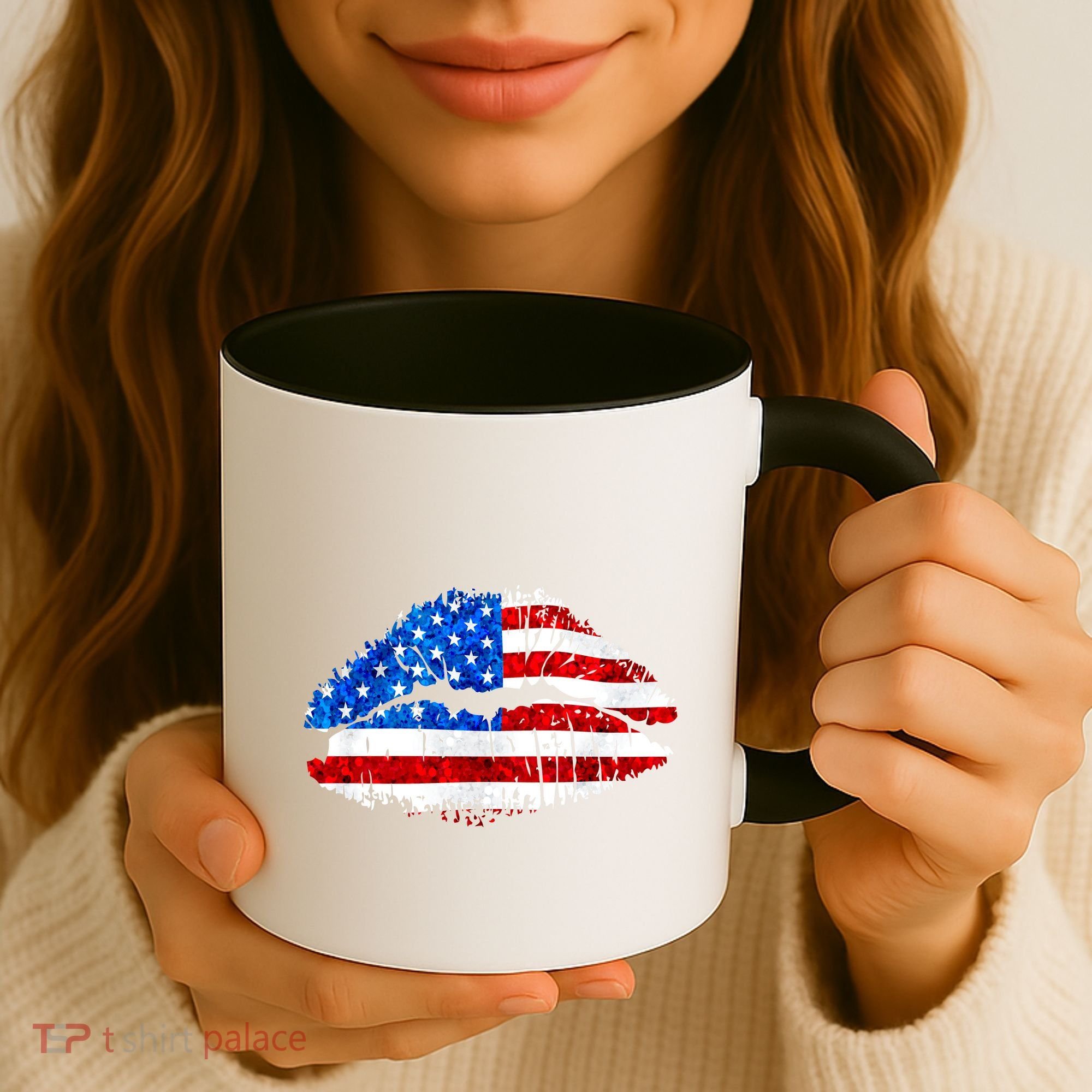 Cute Patriot USA American Flag Lipstick Kiss Coffee Mug