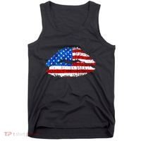 Cute Patriot USA American Flag Lipstick Kiss Tank Top thumb 0