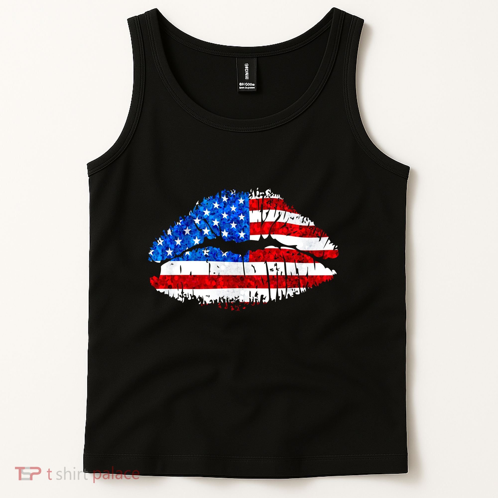Cute Patriot USA American Flag Lipstick Kiss Tank Top