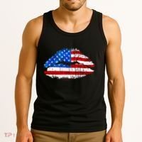 Cute Patriot USA American Flag Lipstick Kiss Tank Top thumb 3