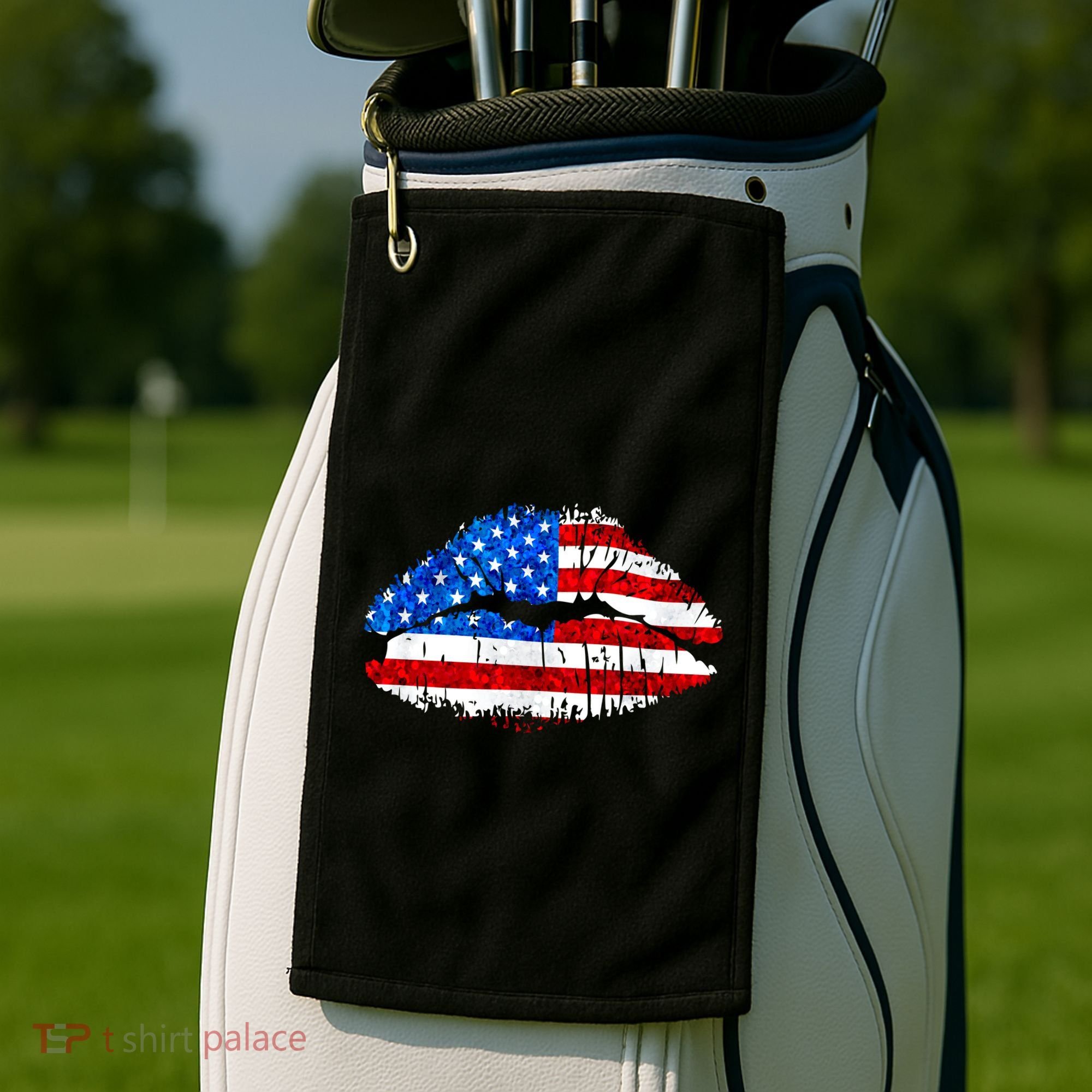 Cute Patriot USA American Flag Lipstick Kiss Golf Towel