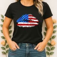 Cute Patriot USA American Flag Lipstick Kiss Women's T-Shirt thumb 2