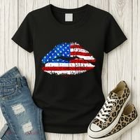 Cute Patriot USA American Flag Lipstick Kiss Women's T-Shirt thumb 3