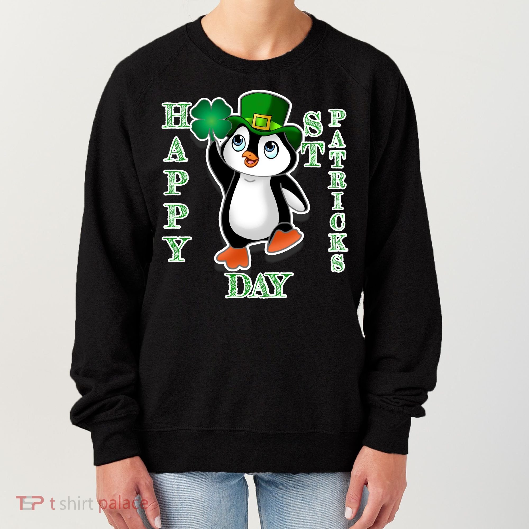 Cute Penguin Happy St Patricks Day Women's Sweatshirt
