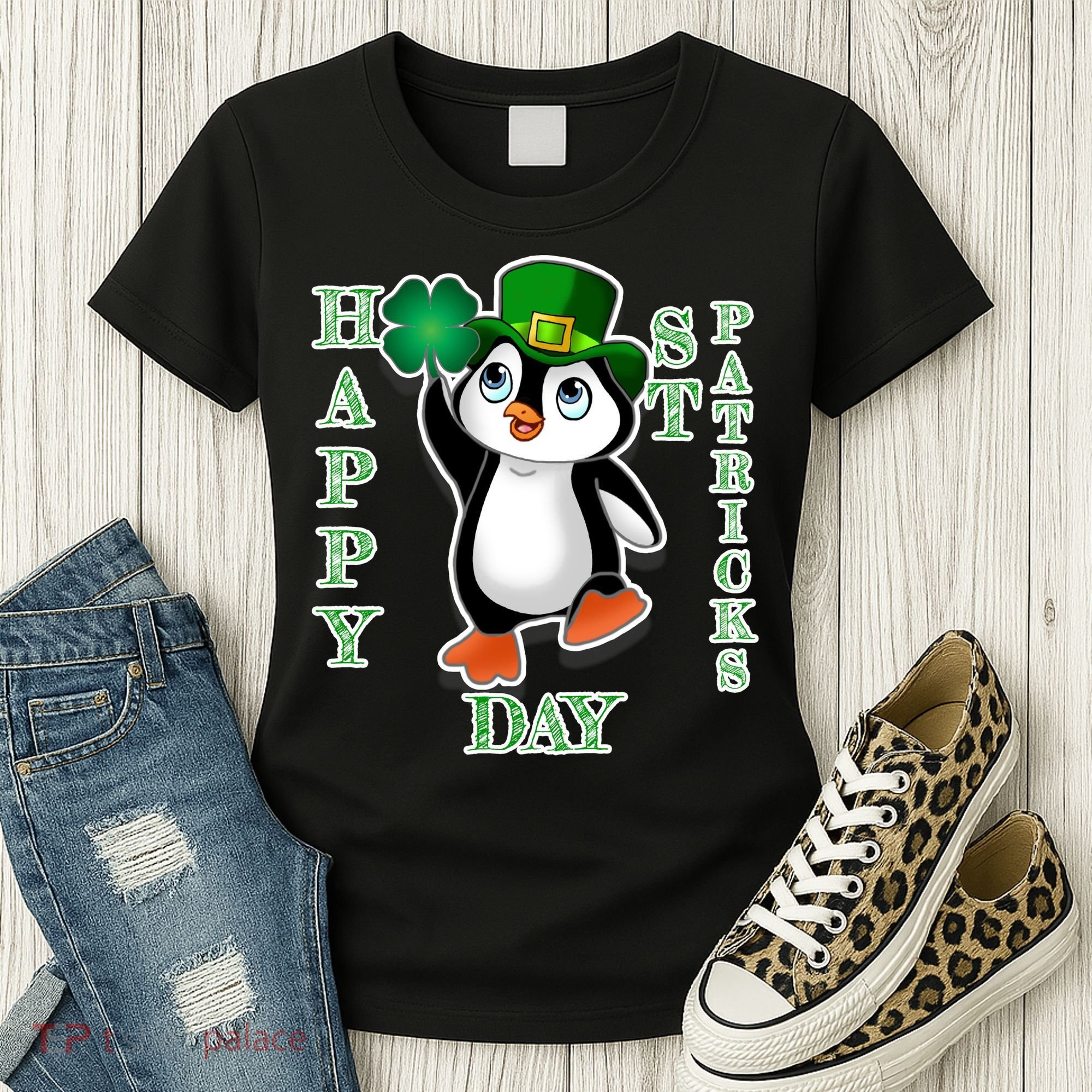 Cute Penguin Happy St Patricks Day Women's T-Shirt