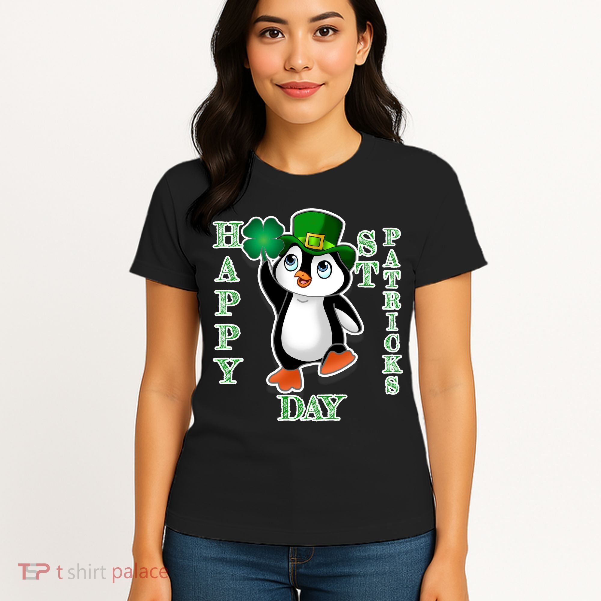 Cute Penguin Happy St Patricks Day Women's T-Shirt