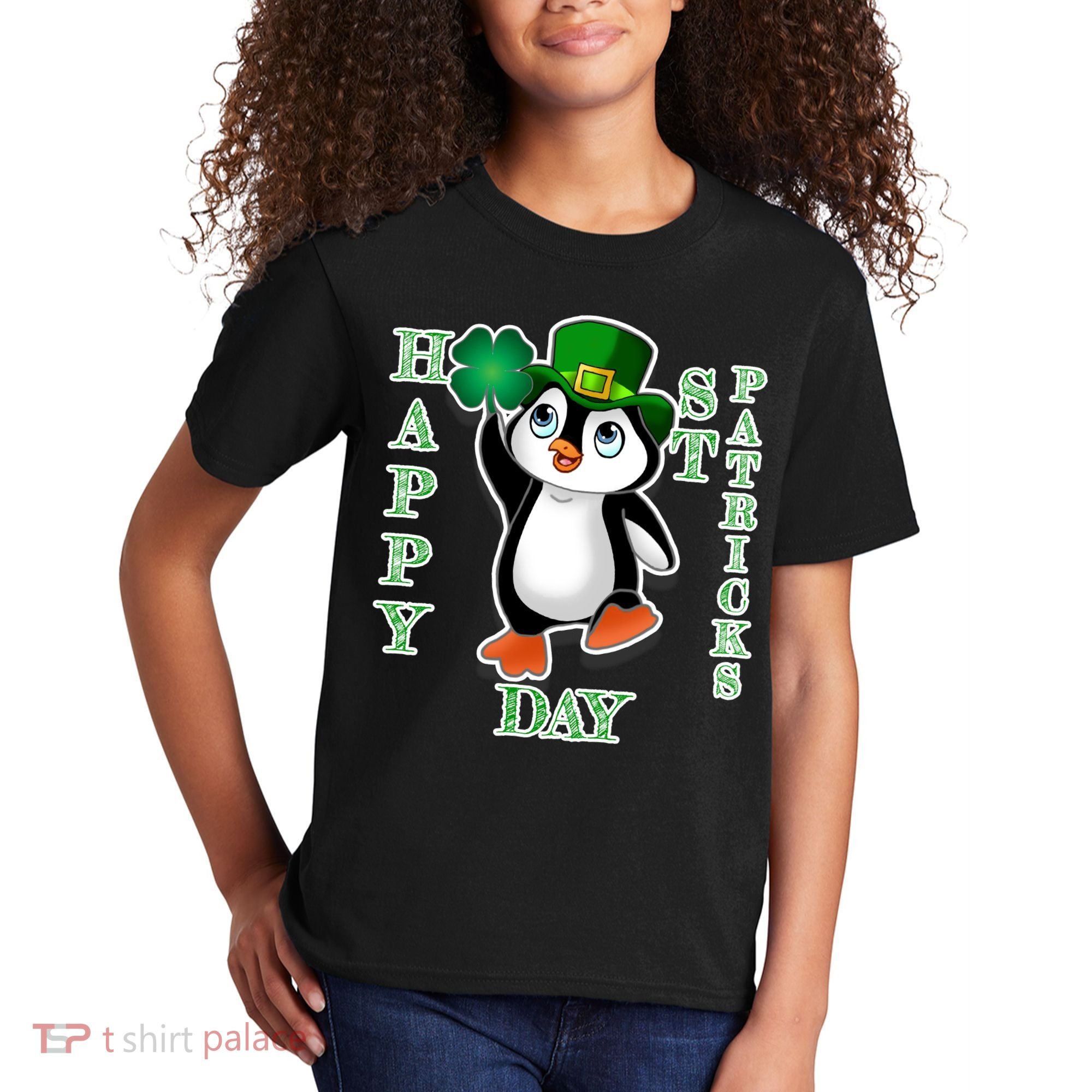 Cute Penguin Happy St Patricks Day Kids T-Shirt