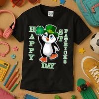 Cute Penguin Happy St Patricks Day Kids T-Shirt thumb 3
