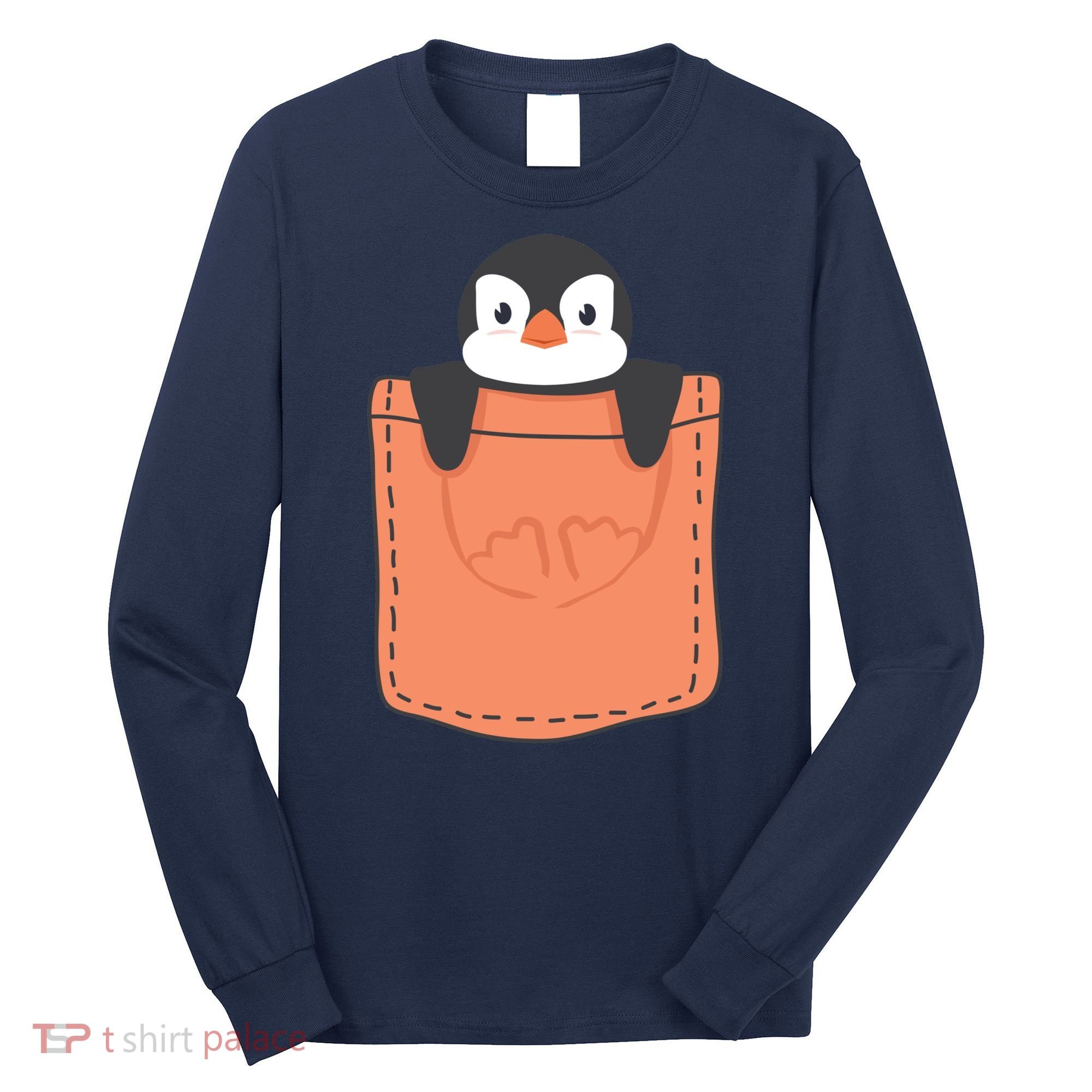 Cute Penguin In Pocket Long Sleeve Shirt