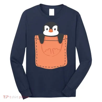 Cute Penguin In Pocket Long Sleeve Shirt