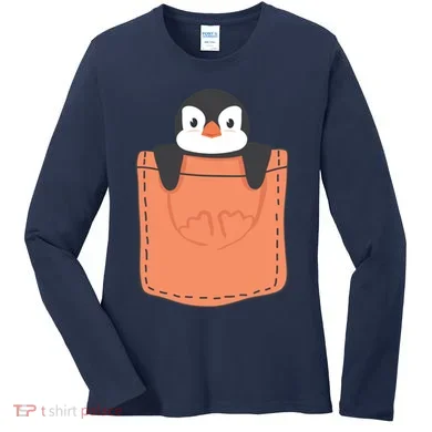 Cute Penguin In Pocket Women's Long Sleeve Shirt