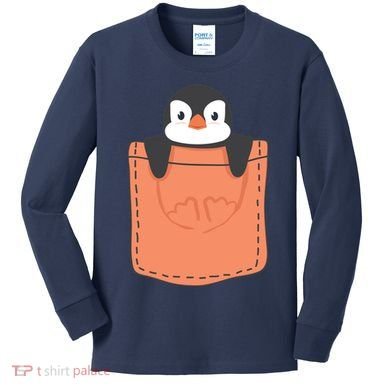 Cute Penguin In Pocket Kids Long Sleeve Shirt