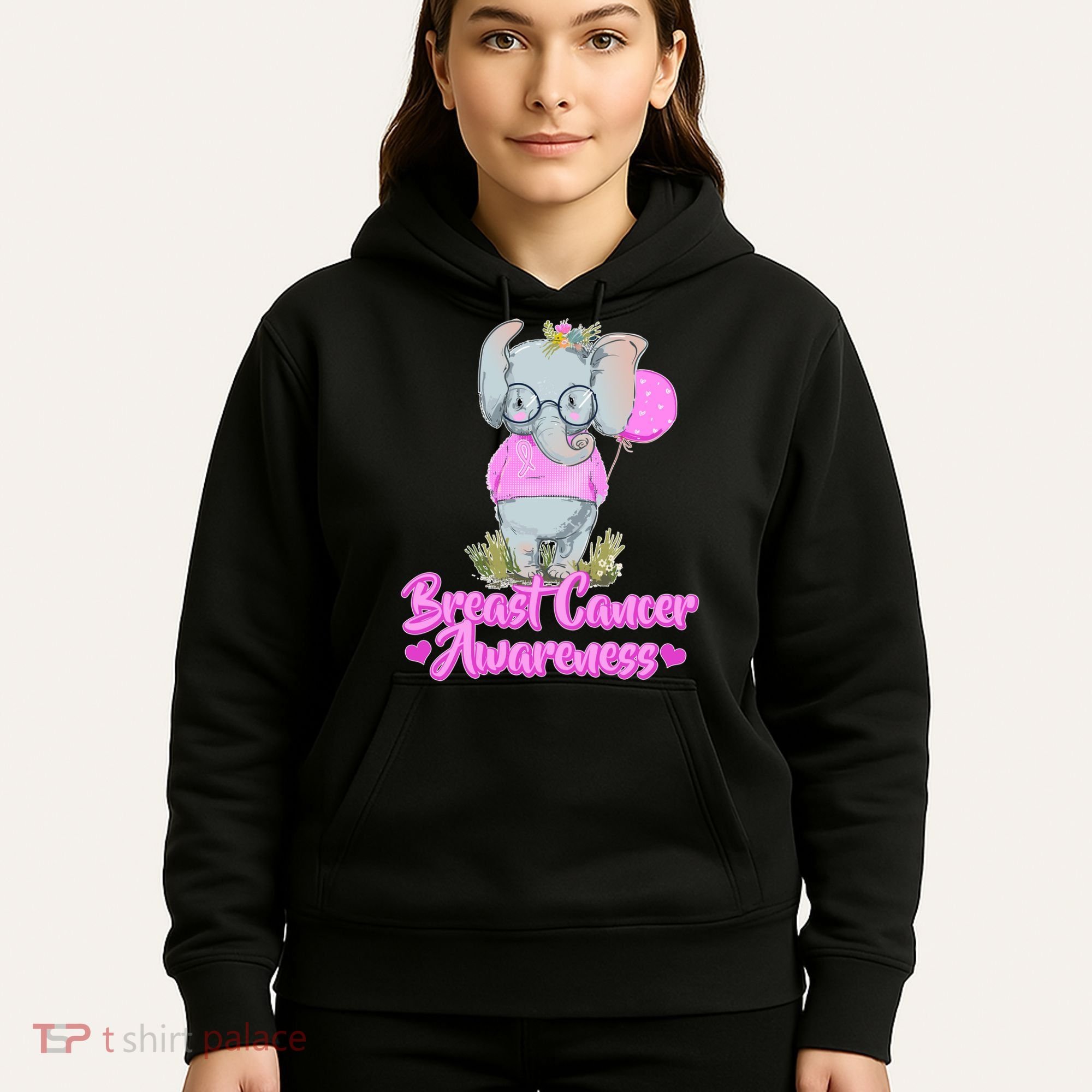 Cute Pink Elephant Breast Cancer Awareness Hoodie