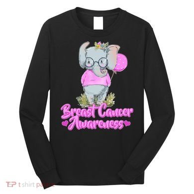 Cute Pink Elephant Breast Cancer Awareness Long Sleeve Shirt
