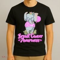 Cute Pink Elephant Breast Cancer Awareness T-Shirt thumb 3