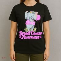 Cute Pink Elephant Breast Cancer Awareness T-Shirt thumb 4