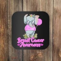 Cute Pink Elephant Breast Cancer Awareness Coaster thumb 0