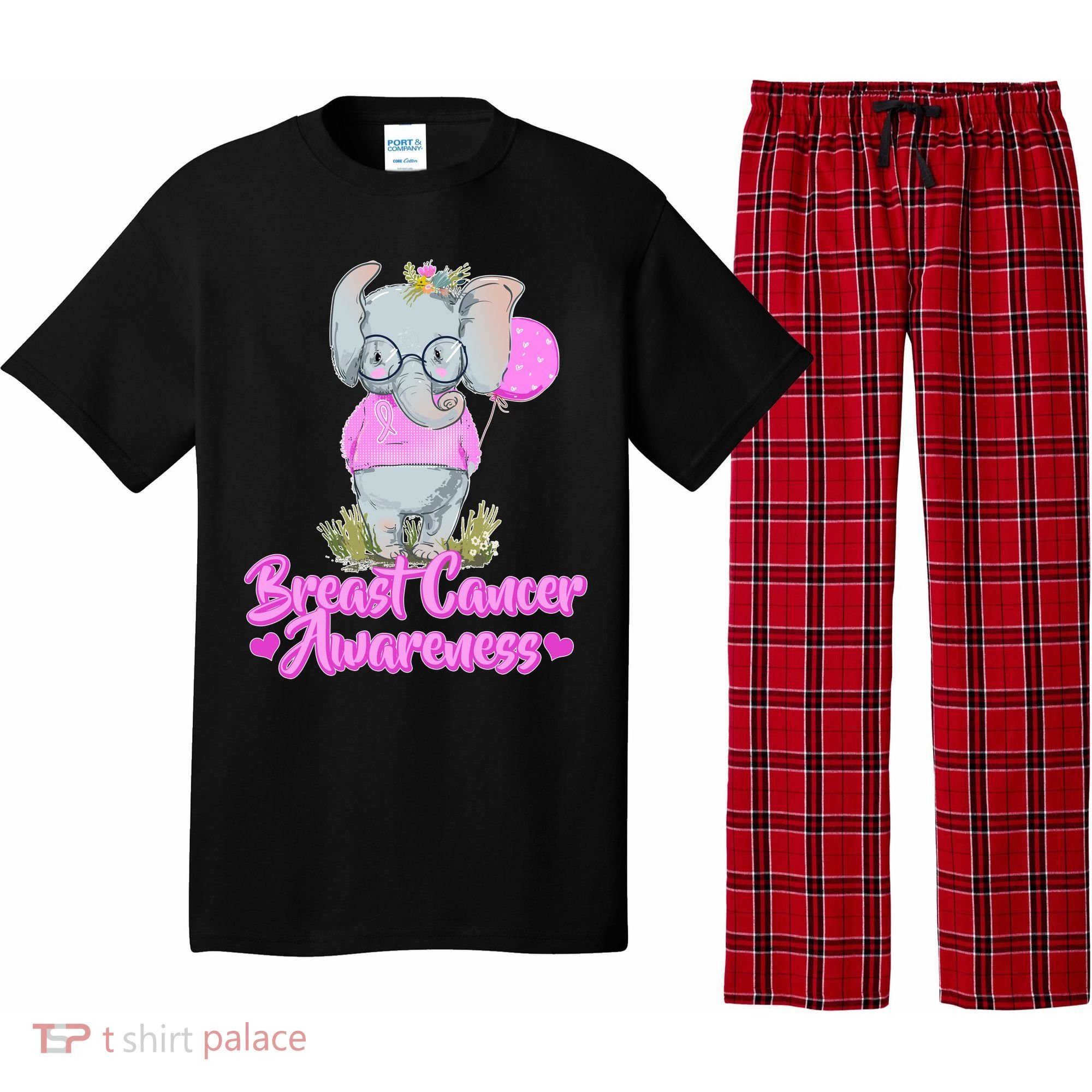 Cute Pink Elephant Breast Cancer Awareness Pajama Set