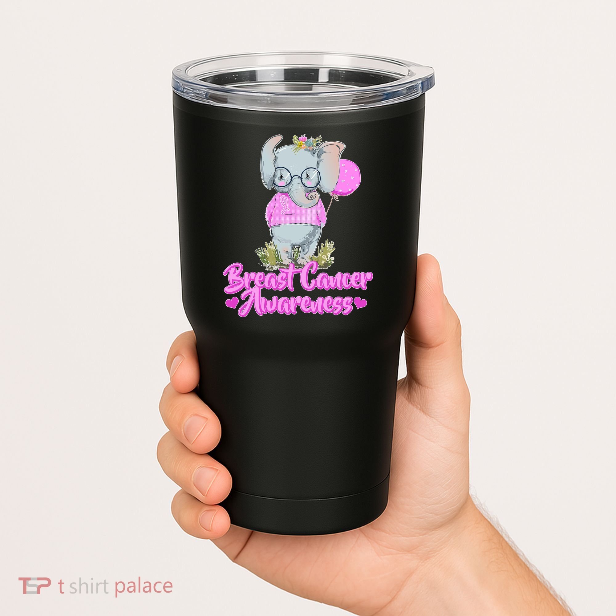 Cute Pink Elephant Breast Cancer Awareness Tumbler