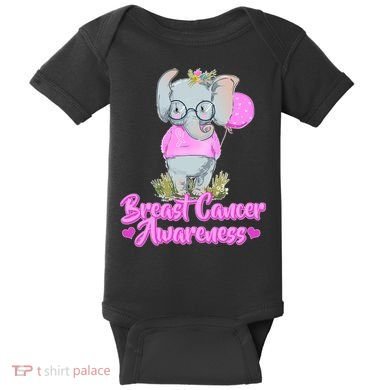 Cute Pink Elephant Breast Cancer Awareness Baby Bodysuit