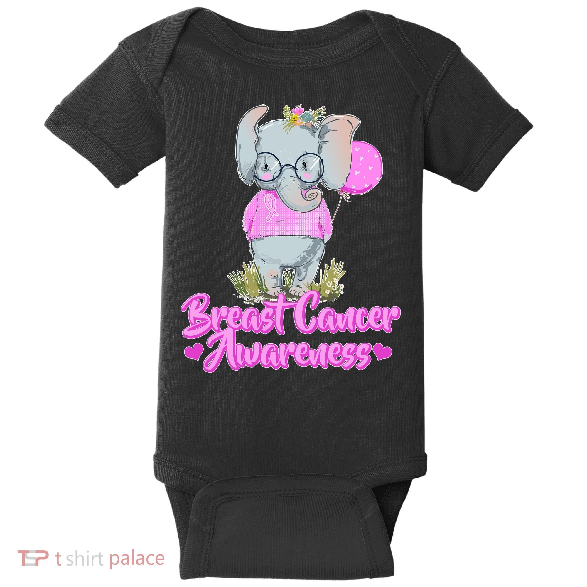 Cute Pink Elephant Breast Cancer Awareness Baby Bodysuit