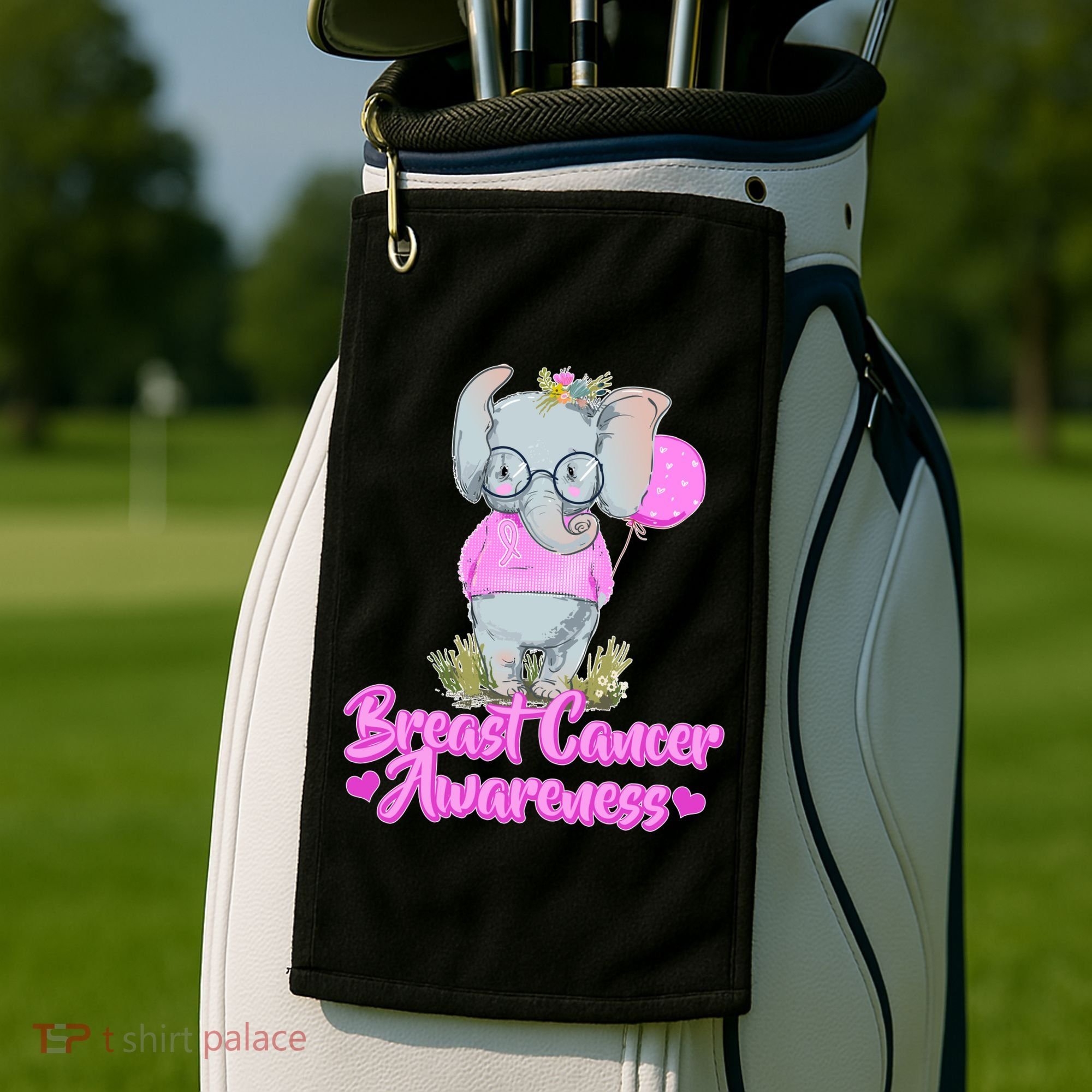 Cute Pink Elephant Breast Cancer Awareness Golf Towel